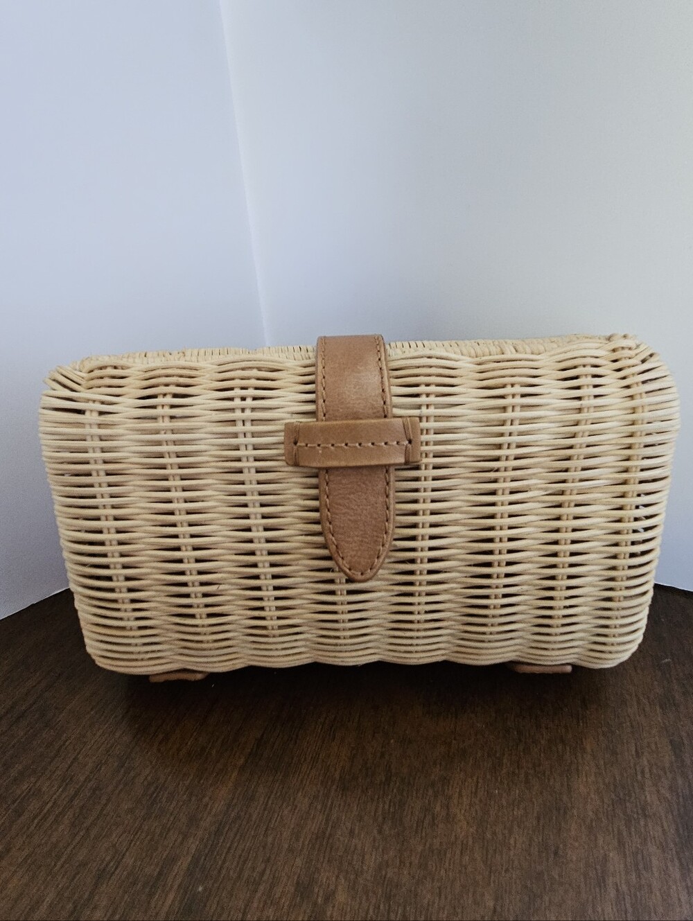 J. Crew Rattan Woven Clutch Purse With Leather Closure And Optional Chain Strap